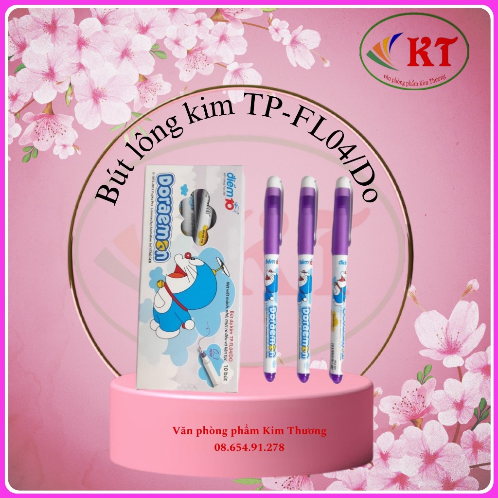 Hộp 10 cây bút lông kim Thiên Long Doraemon TP-FL04/DO tím chính hãng 100%