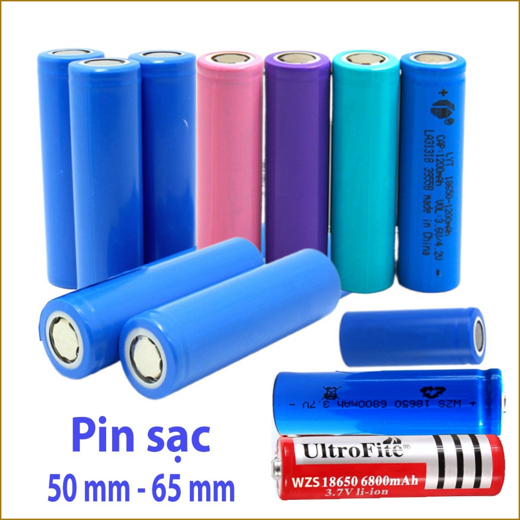 Pin sạc 18650 , 50mm,65m , đầu lồi , đầu bằng  3.7V 1200mAh đến 6800mAh  Cell pin 18650 Li-Ion.