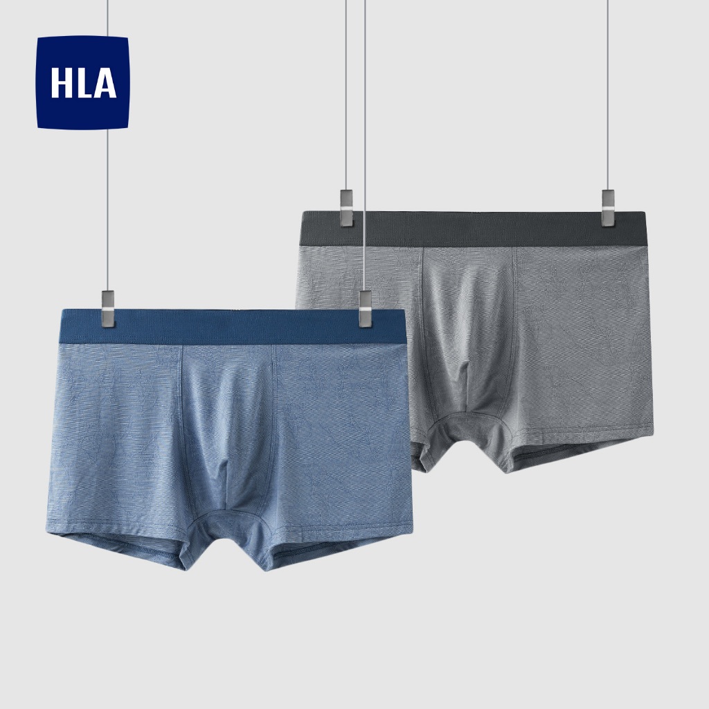 HLA - Bộ 2 quần lót nam đàn hồi mềm mại thoáng khí, vải vân chìm Two-pack grain fabric fresh & flexible Underwear