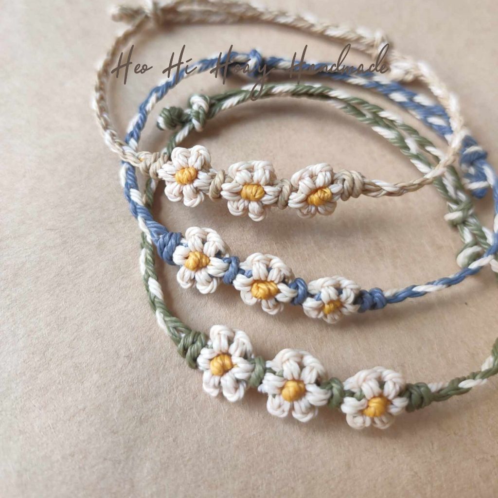 Vòng tay handmade đan hoa cúc daisy Heo Hí Hoáy