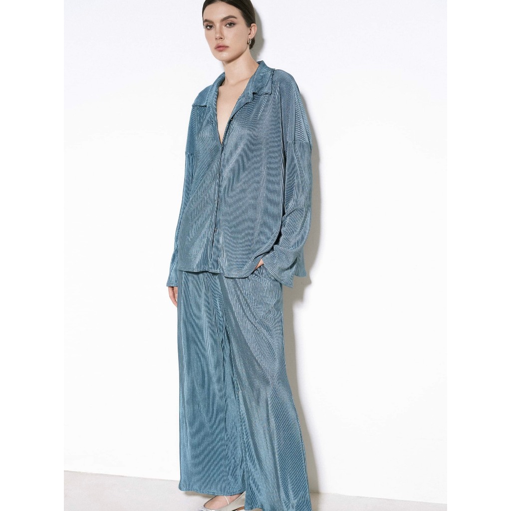 Lazyhug - Set mặc nhà và dạo phố lụa xanh dập li thiết kế - London Set