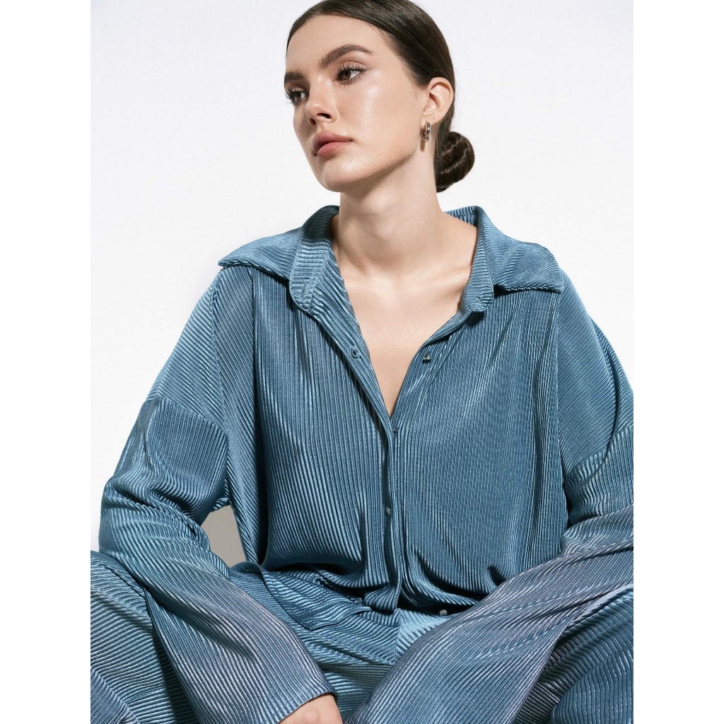 Lazyhug - Set mặc nhà và dạo phố lụa xanh dập li thiết kế - London Set