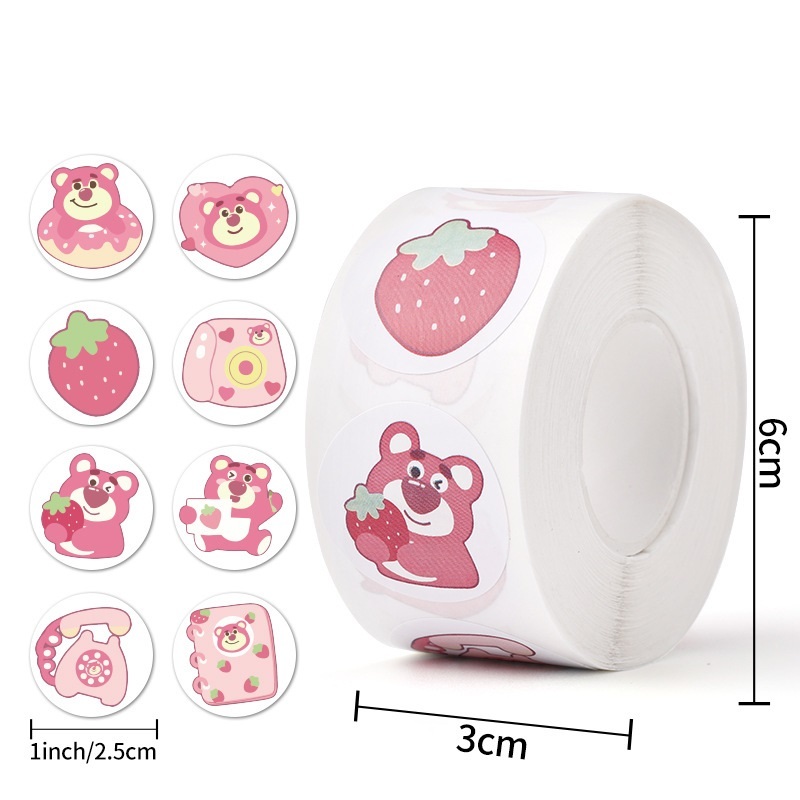 Cuộn 500 nhãn dãn cảm ơn, sticker thank you, tem tròn thank you, tem cảm ơn họa tiết hoạt hình