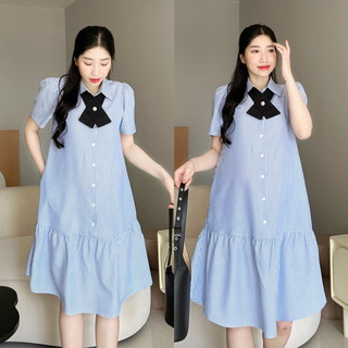 Đầm bầu công sở Kimi đuôi cá kẻ sọc