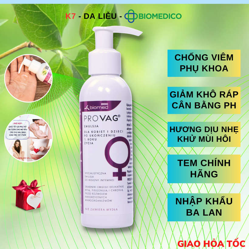Dung dịch vệ sinh phụ nữ K7 Da Liễu chống viêm phụ khoa Provag Ba Lan 150ml Hỗ trợ viêm nhiễm phụ khoa