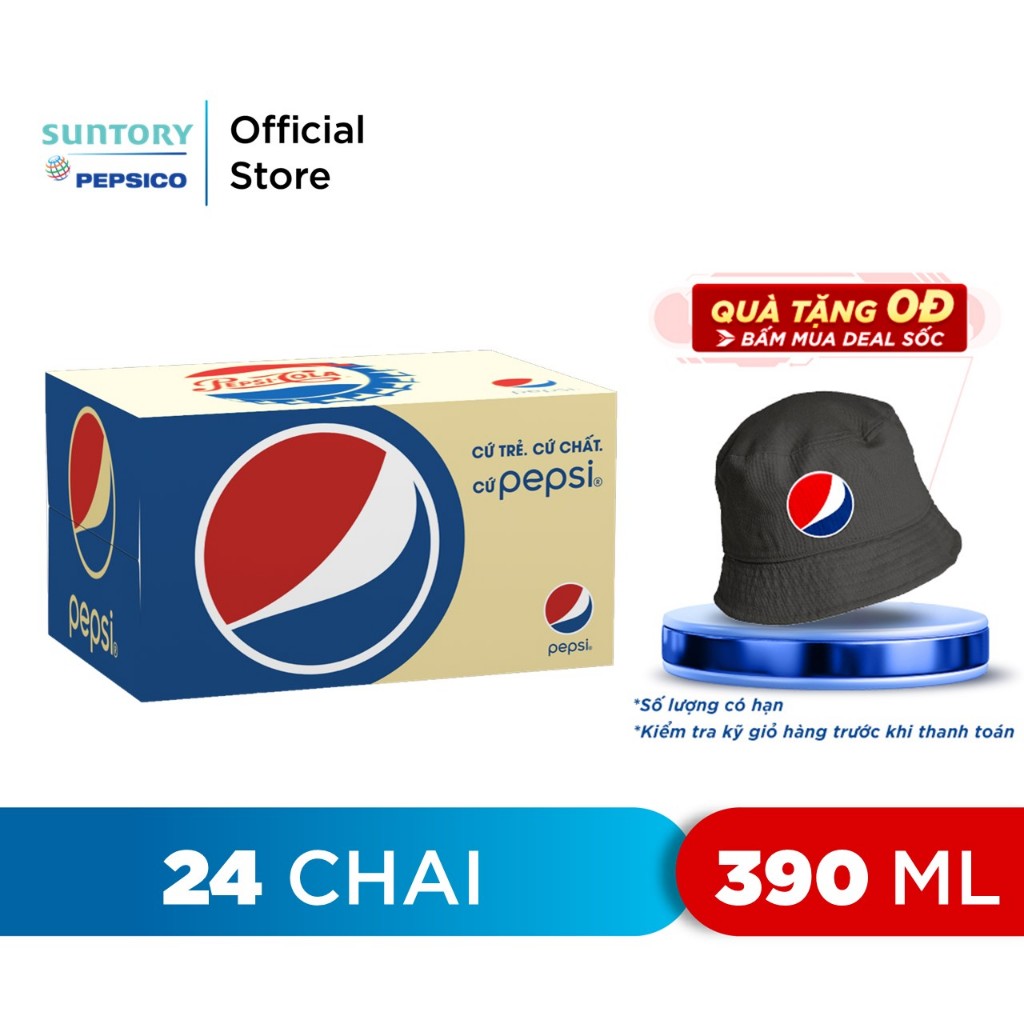 [HCM]Thùng 24 Chai Nước Ngọt Có Gaz Pepsi (390ml/chai)
