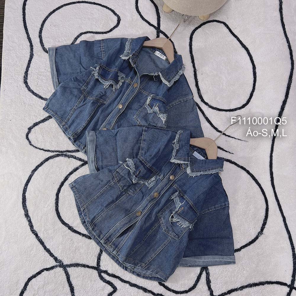 Áo sơ mi jean dáng croptop tay dài!