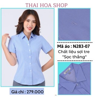 Thái Hoà Chính Hãng Áo sơ mi vải sợi tre kẻ sọc thẳng tay ngắn đủ màu 283