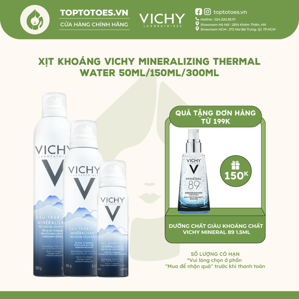 Xịt khoáng dưỡng ẩm, phục hồi da Vichy Mineralizing Thermal Water 50ml/150ml/300ml [NHẬP KHẨU CHÍNH HÃNG 100%]