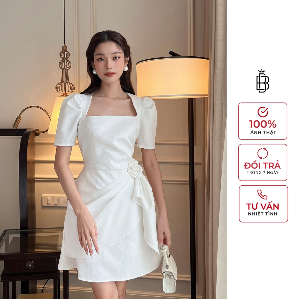 Đầm Xòe Tay Phồng Dự Tiệc Xếp Nhún Eo Sang Trọng (không kèm tag hoa) BBSTORE'S -D2352