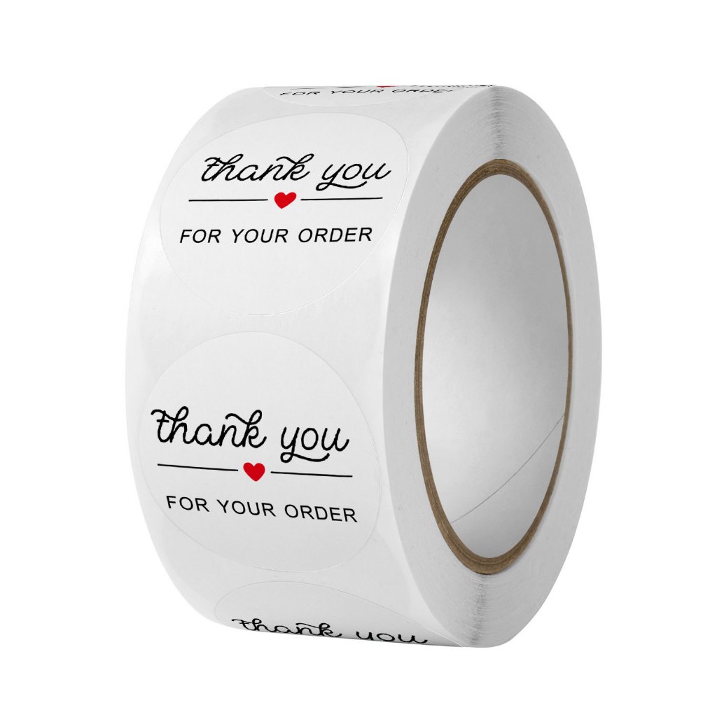 Cuộn 500 nhãn dãn cảm ơn, sticker thank you, tem tròn thank you, tem cảm ơn họa tiết hoa