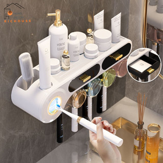 Bộ nhả kem đánh răng tự động tích hợp ngăn kéo lưu trữ đồ, Kệ để đồ phòng tắm cao cấp kèm miếng dán