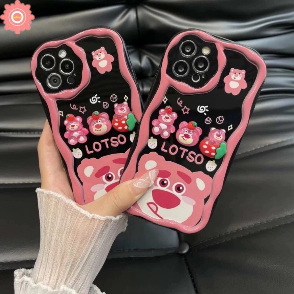 Ốp điện thoại silicon mềm chống sốc hình gấu dâu màu hồng cho 6/7/7p/x/xsm/11promax/12promax/13promax/14promax