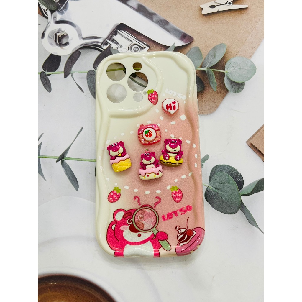 Ốp điện thoại silicon mềm chống sốc hình gấu dâu màu hồng cho 6/7/7p/x/xsm/11promax/12promax/13promax/14promax