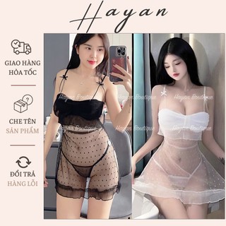  HT12 Váy ngủ sexy tiểu thư nơ ngực xẻ hông gợi cảm,đồ ngủ ren xuyên thấu mềm mại tông dáng HT12 