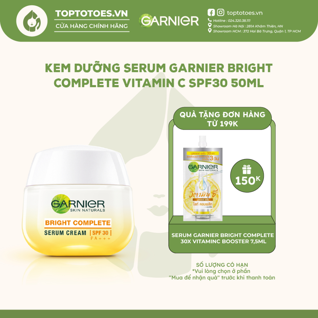 Kem dưỡng serum làm sáng da Garnier Bright Complete Vitamin C Serum Cream SPF30 50ml