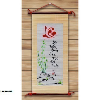 Mành tre thư pháp viết vẽ tay chữ  Lộc kích thước 30cm x 70cm