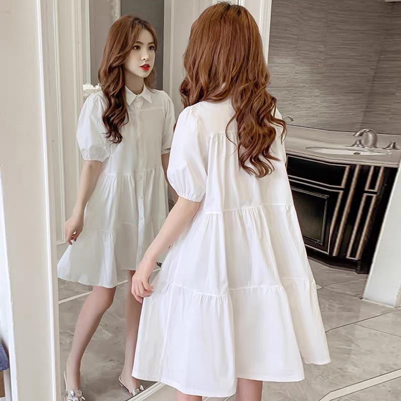 Đầm váy tím pastel babydol dễ thương cổ sơ mi dạo phố