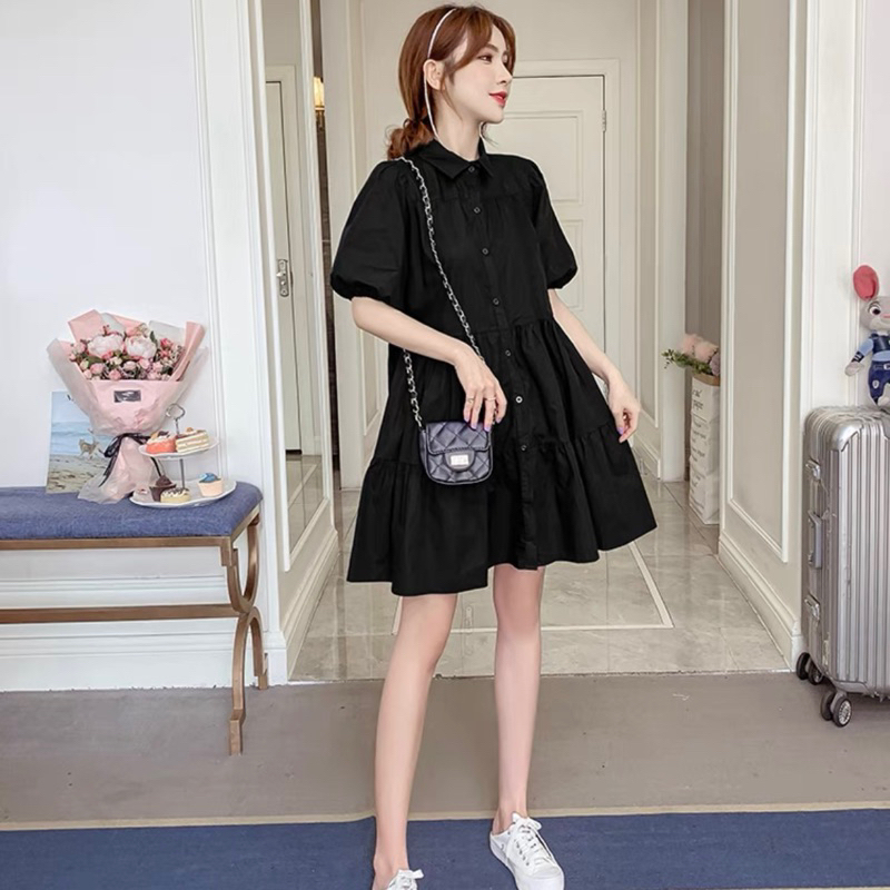 Đầm váy tím pastel babydol dễ thương cổ sơ mi dạo phố