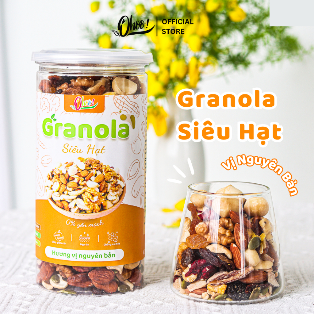 Granola Siêu Hạt Vị Nguyên Bản OHOO FOODS 250g/500g - Hạt Ngũ Cốc Dinh Dưỡng, Ăn Vặt Healthy