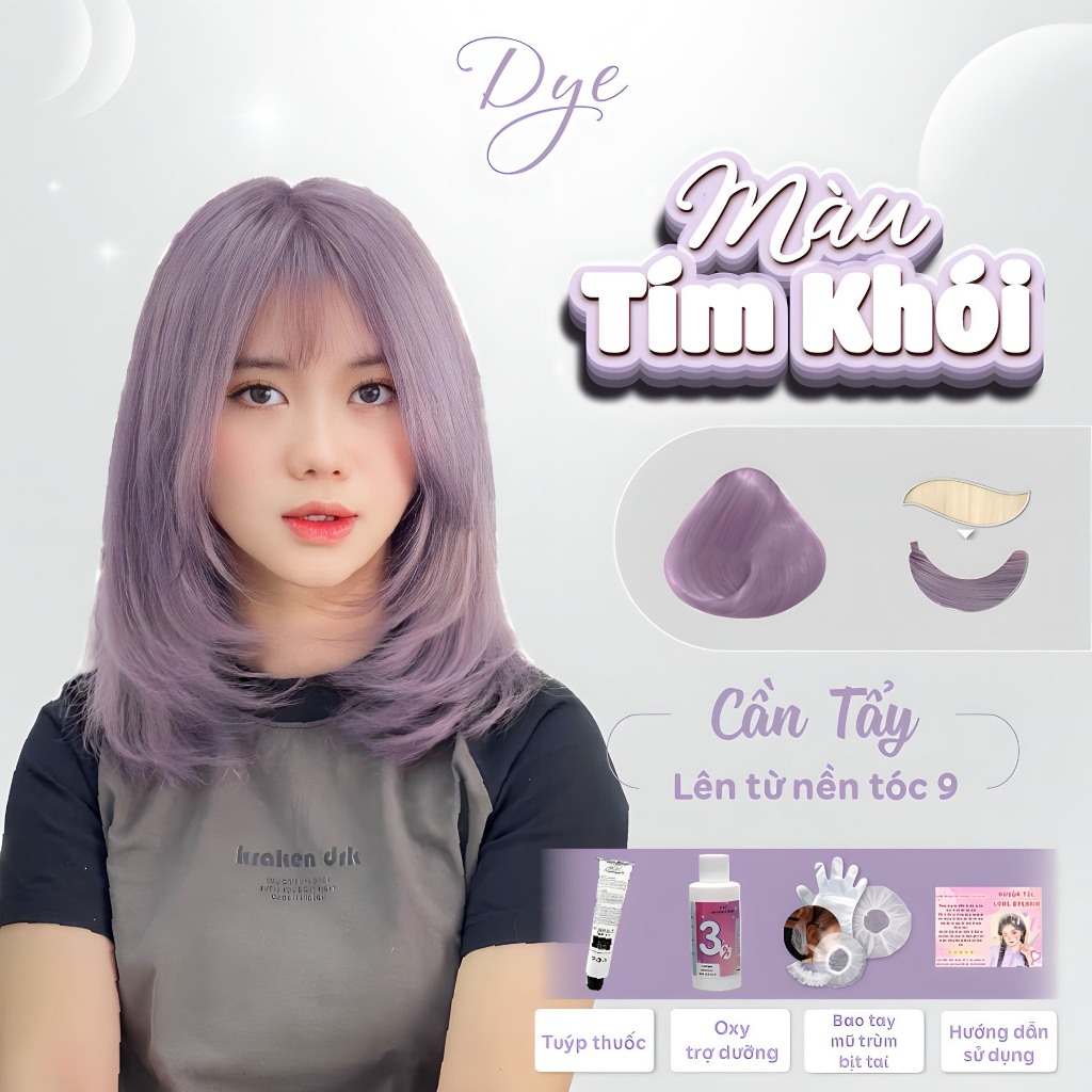 Thuốc nhuộm tóc, thuốc nhuộm tóc tím khói DYE.HAIR , tặng kèm oxy trợ dưỡng và bao tay