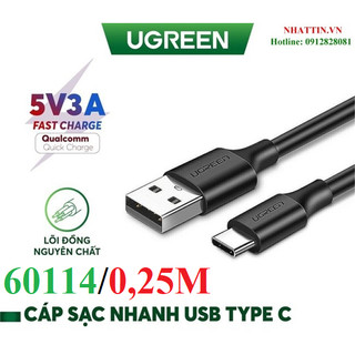 Cáp sạc, dữ liệu usb type-a 2.0 sang usb type-c dài 0,25m ugreen 60114 cao cấp