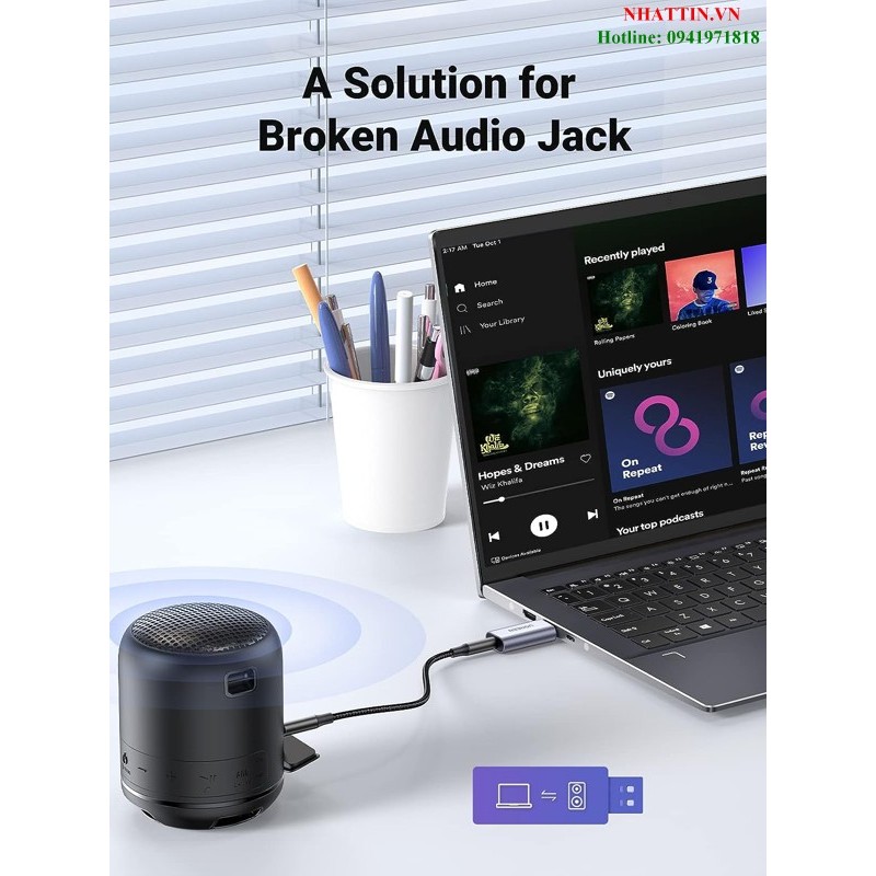 Card sound USB 2.0 to 3.5mm TRRS Mic & Loa Ugreen 80864 cao cấp