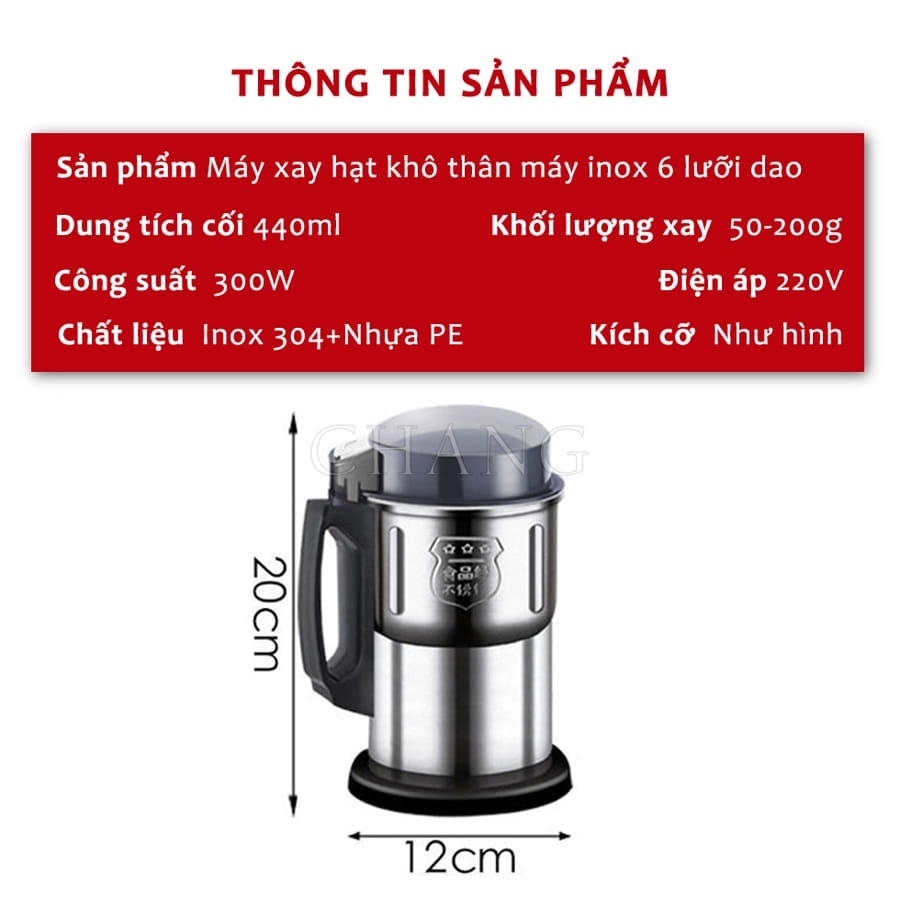 Máy Xay Hạt Khô Công Suất 300W 6 Lưỡi Dao Bằng Thép Không Gỉ PNQ Store