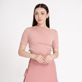 MAYBI Áo ôm thun gân kiểu lệch cổ
