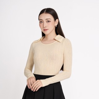 MAYBI Áo ôm thun sọc phối lá cổ