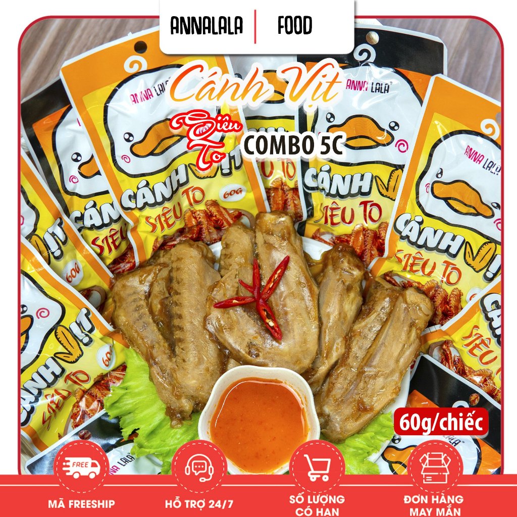 Combo 5 chiêc Cánh vịt to, ngon, đậm vị chính hãng Annalala gói 60g