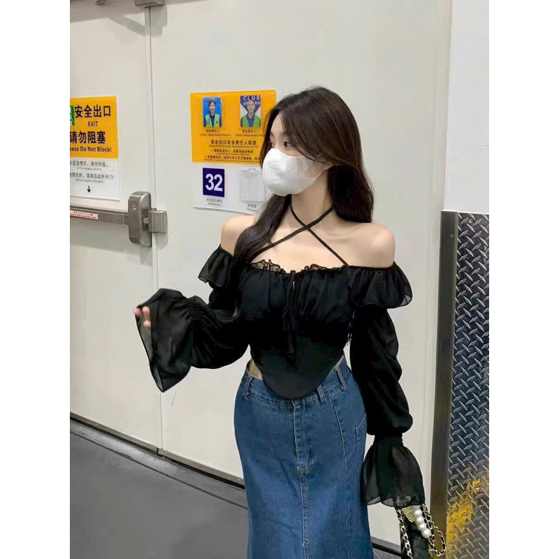 Bigsize Áo kiểu voan tay dài cúp ngực tiểu thư có kèm mút 55-95kg