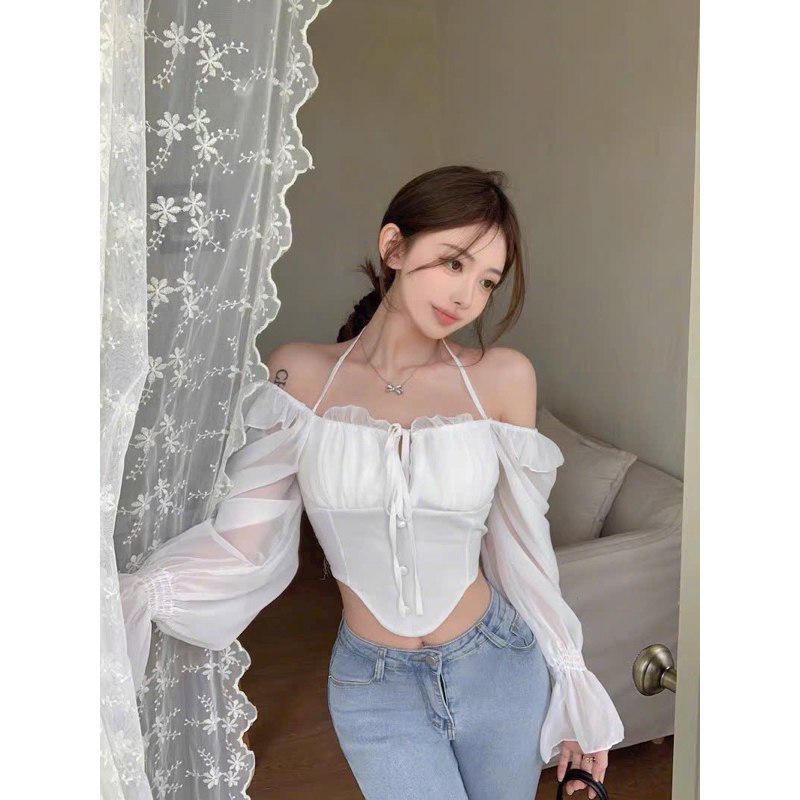 Bigsize Áo kiểu voan tay dài cúp ngực tiểu thư có kèm mút 55-95kg