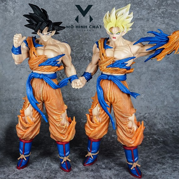 Mô Hình Dragon Ball Songoku ss2 Super Saiyan Đại Chiến Tóc Vàng Tóc Đen Bản Cao Cấp Cao 33.5cm - Figure