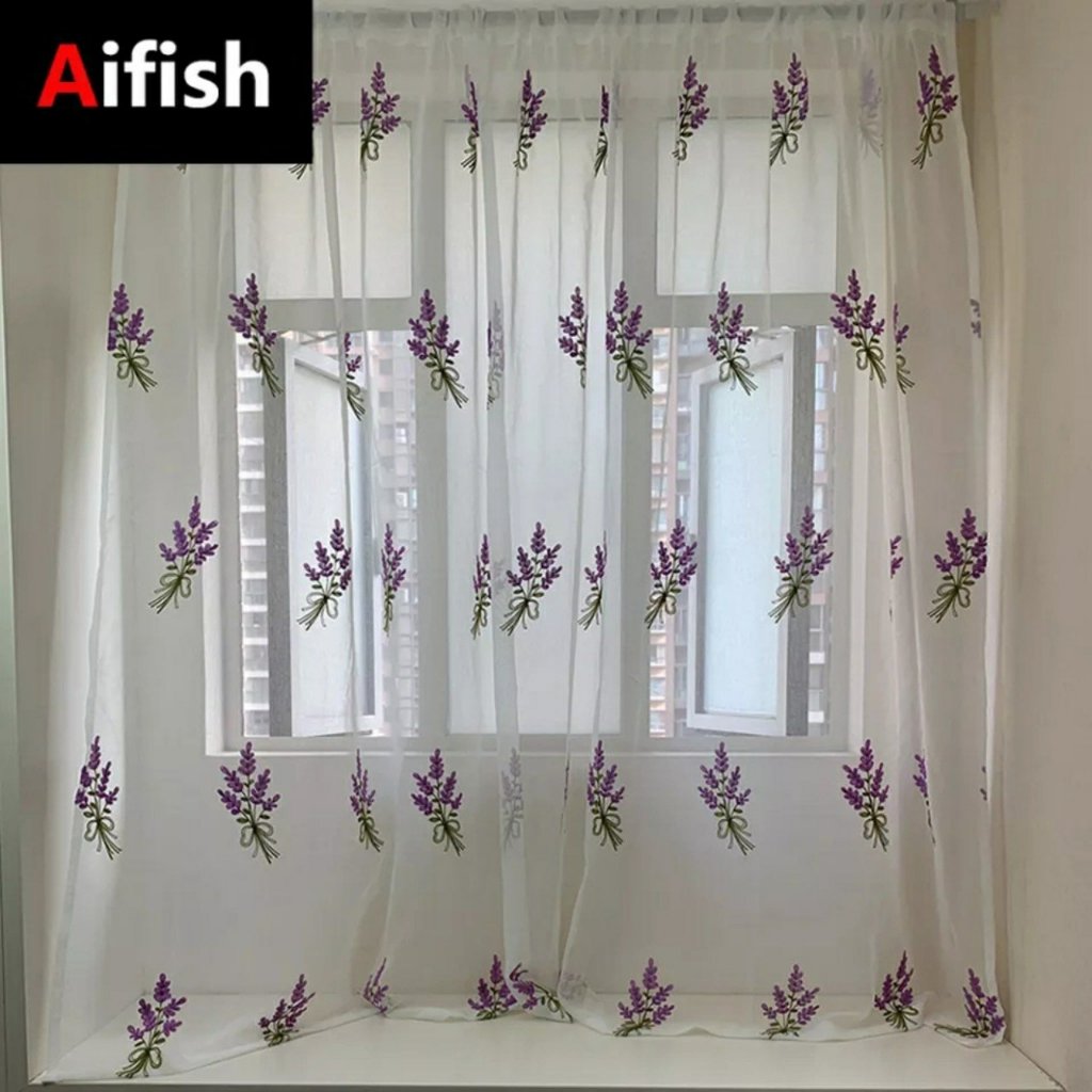RÈM VOAN THÊU HOA OẢI HƯƠNG LAVENDER, RÈM CỬA SỔ,RÈM BAN CÔNG, VÁCH NGĂN SPA, RÈM DECOR TRANG TRÍ ĐẸP