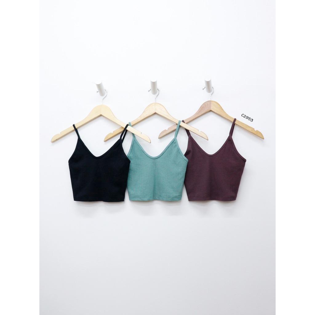 C2953 - 	Áo thun gân 2 dây croptop trơn