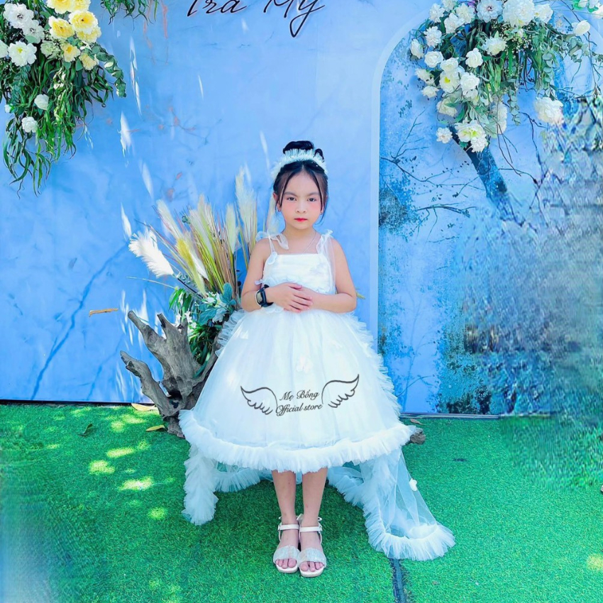 Váy Công Chúa Cho Bé Gái Mẹ Bống, Đầm Công Chúa Có Choàng, Váy Baby,Váy Hoa Choàng Sau Cho Bé