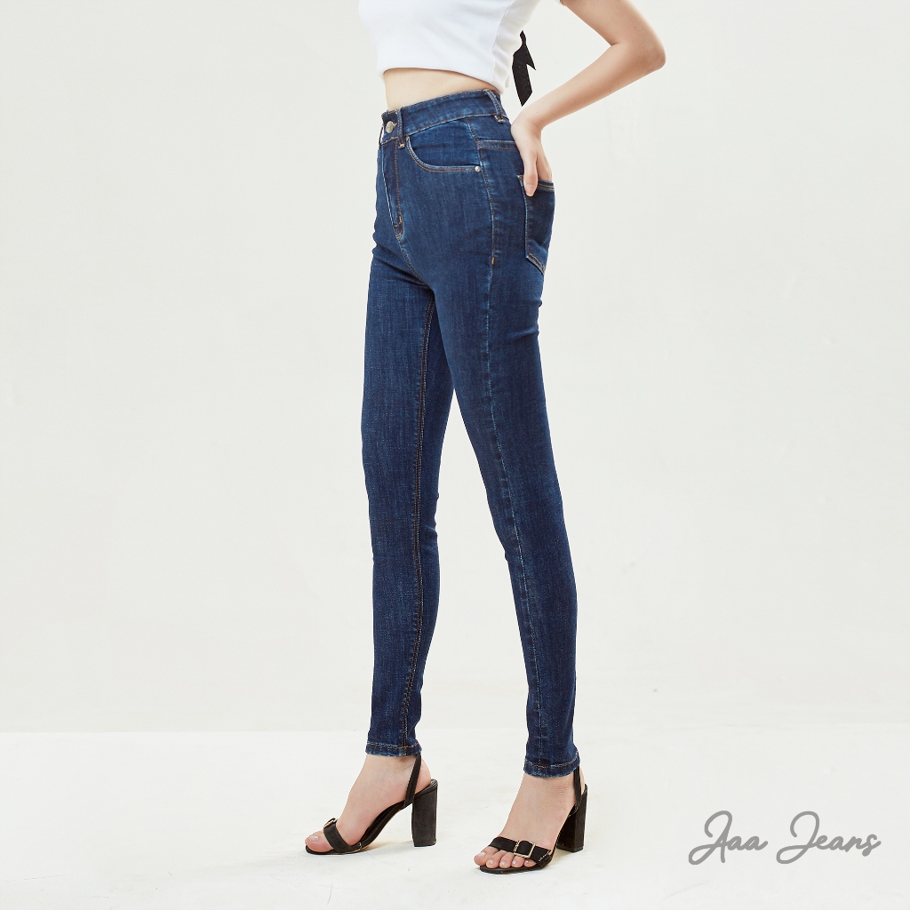 Quần Jean Nữ Cạp Cao Skinny Xanh Đậm Aaa Jeans