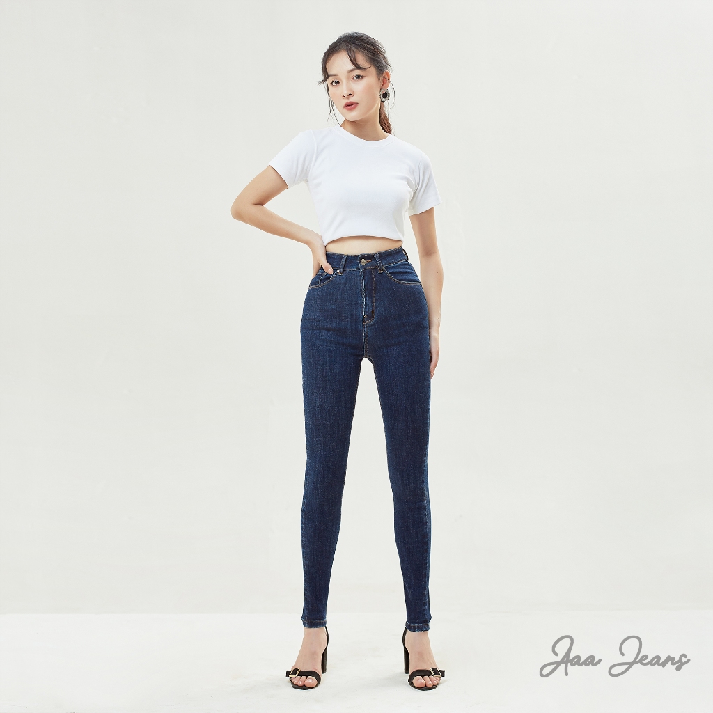 Quần Jean Nữ Cạp Cao Skinny Xanh Đậm Aaa Jeans