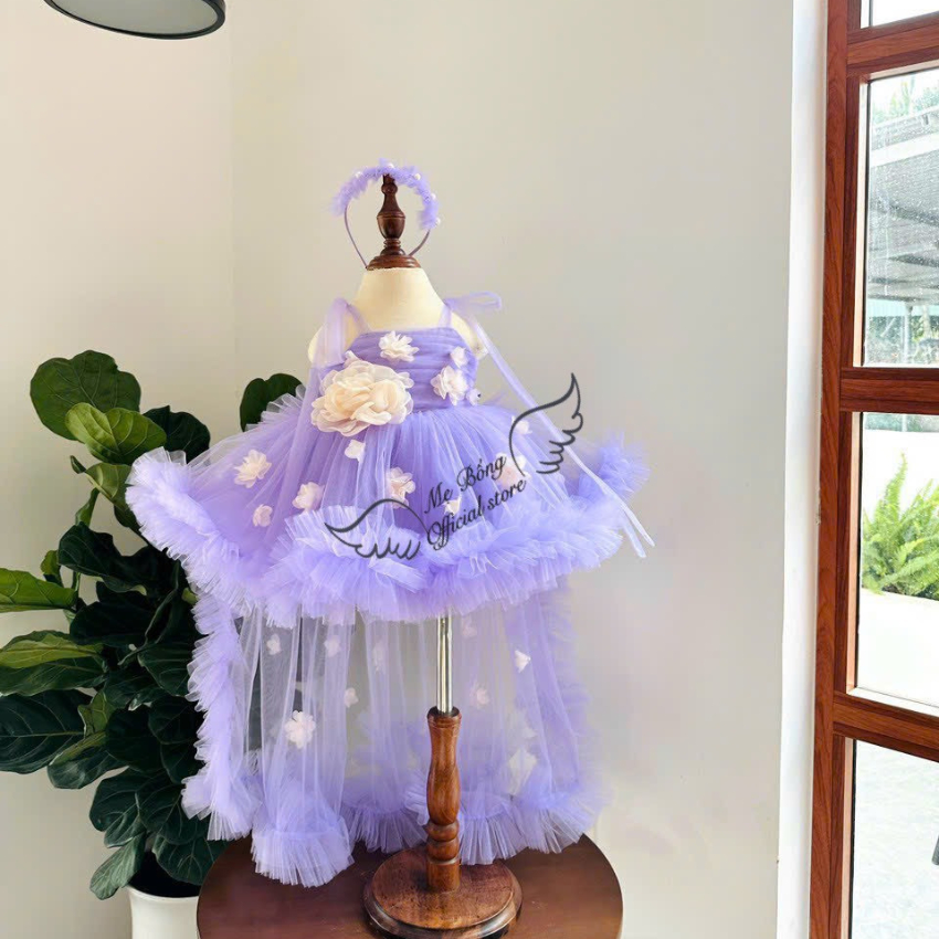 Váy Công Chúa Cho Bé Gái Mẹ Bống, Đầm Công Chúa Có Choàng, Váy Baby,Váy Hoa Choàng Sau Cho Bé