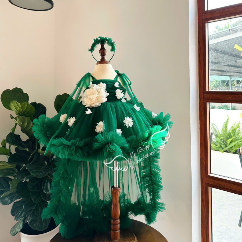 Váy Công Chúa Cho Bé Gái Mẹ Bống, Đầm Công Chúa Có Choàng, Váy Baby,Váy Hoa Choàng Sau Cho Bé