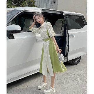 Đầm váy sơ mi thiết kế phối màu pastel tặng kèm belt công sở dạo phố