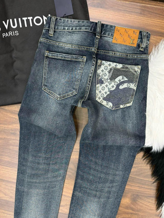  Quần jean nam dài xanh xám nhạt cao cấp BoBoMen co giãn 4 chiều ống côn túi in lv hàng đẹp 