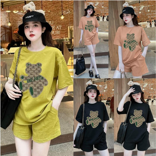 Set bộ đùi chất cotton su phom rộng bigsize bộ đồ mặc nhà cho nữ rẻ đẹp đơn giản mùa hè bigsize 40-75kg in gấu nâu