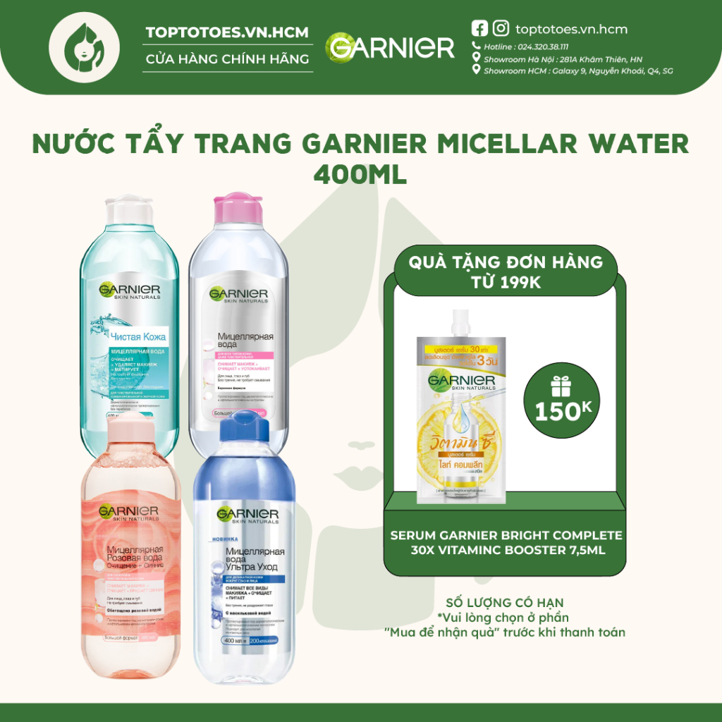 Nước tẩy trang Garnier Micellar Water tẩy sạch êm dịu cho mặt-mắt-môi