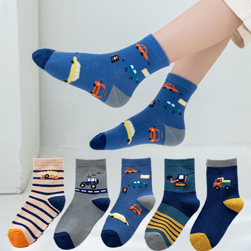Set 5 Đôi Tất Cho Bé Trai, Bé Gái Hoạ Tiết Dễ Thương Giữ Ấm Chân Cho Bé