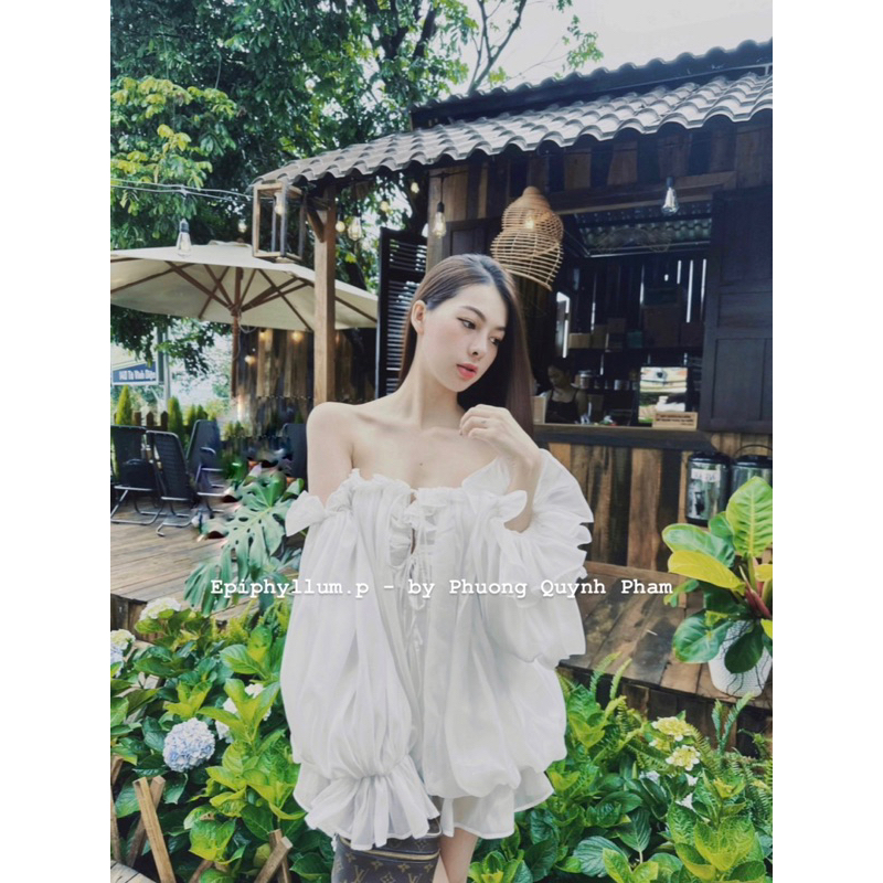 LALIN TOP - Áo điệu bẹt vai bo gấu thắt dây ngực