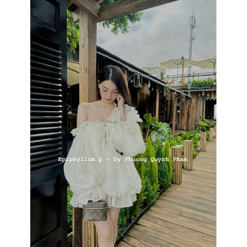 LALIN TOP - Áo điệu bẹt vai bo gấu thắt dây ngực