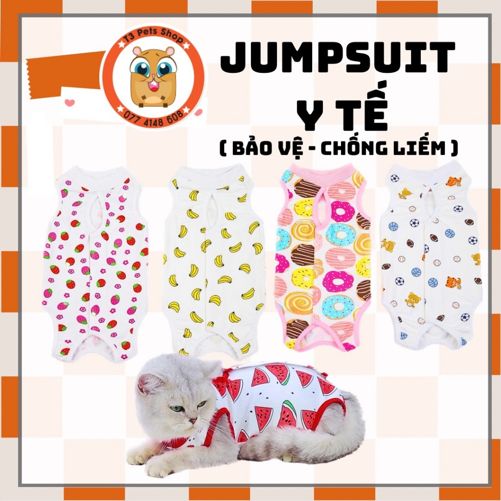 Jumsuit y tế / Quần áo cai sữa -  hỗ trợ phục hồi vết thương sau khi phẫu thuật- chống liếm vết thương cho chó mèo