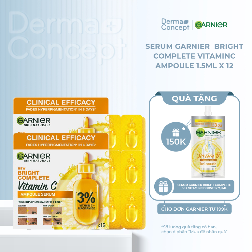 Serum cô đặc Garnier Bright Complete Vitamin C Ampoule sáng da, mờ thâm 1.5ml X 12